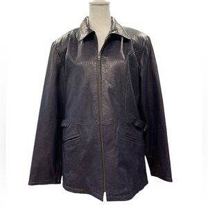 Milanoza Collection XL eggplant purple leather full zip adjustable waist jacket